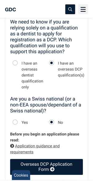 GDC Route to registration questionnaire